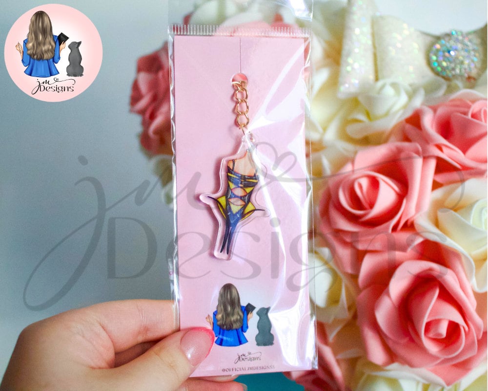 Bumble Bee Couture Outfit Acrylic Keyring Gold Chain Clip | Fashion Illustration Keyring Bag Charm