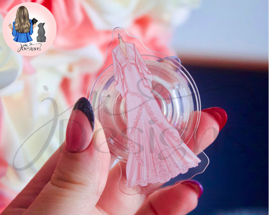 Pink Folklorian Princess Acrylic Clear Pop Socket Phone Kindle Grip | Phone Accessories Kindle Holder | Phone Grip