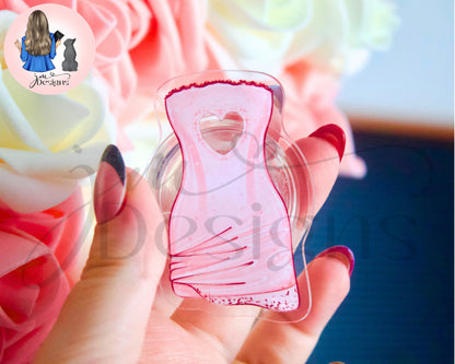 Pink Heart Dress Acrylic Clear Pop Socket Phone Kindle Grip | Phone Accessories Kindle Holder | Phone Grip