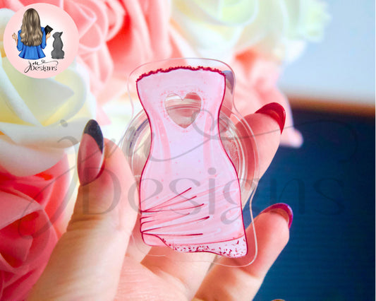 Pink Heart Dress Acrylic Clear Pop Socket Phone Kindle Grip | Phone Accessories Kindle Holder | Phone Grip