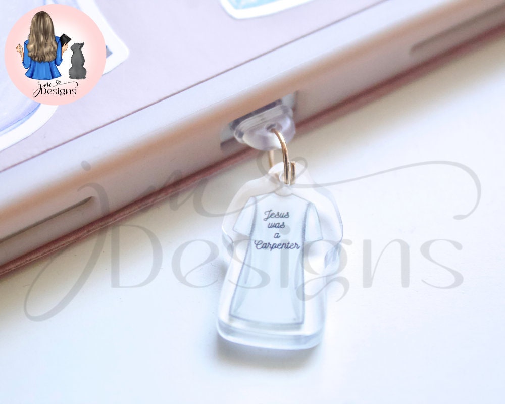 Carpenter T-Shirt Acrylic Clear Dust Plug | Phone Charm | Kindle Charm | Phone Accessories