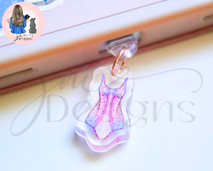 Pink And Blue Bodysuit Acrylic Clear Dust Plug | Phone Charm | Kindle Charm | Phone Accessories