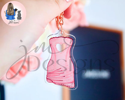 Pink Heart Dress Outfit Acrylic Keyring Rose Gold Chain Clip | Fashion Illustration Keyring Bag Charm