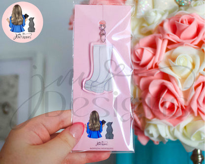 White Go Go Boots Acrylic Keyring Silver Chain Clip