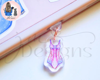 Pink And Blue Bodysuit Acrylic Clear Dust Plug | Phone Charm | Kindle Charm | Phone Accessories