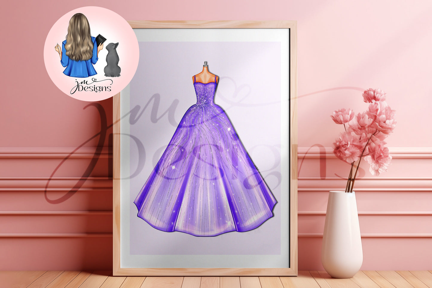 Purple Swirls Ball Gown Outfit Illustration | Fashion Illustration Print | A4 & 5x7 Print
